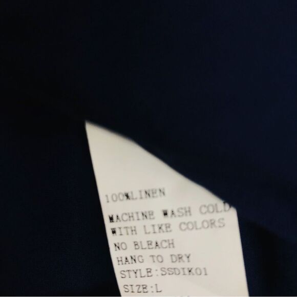 Navy Blue 100% Linen Short Sleeve Button Front Dress Classic Midi Size Large New - Picture 9 of 12